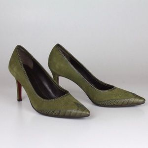 Ann Taylor Green Suede Snakeskin Pointed Toe Heels
